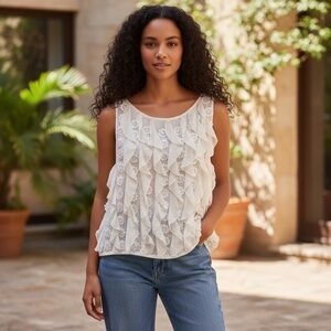 NWT H&M Cream Ruffle & Flower Sheer Blouse